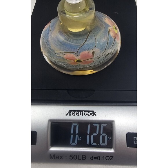 Vintage Vandermark Blue Art Glass Floral Perfume Bottle Signed And Numbered 5.5" - Picture 12 of 12